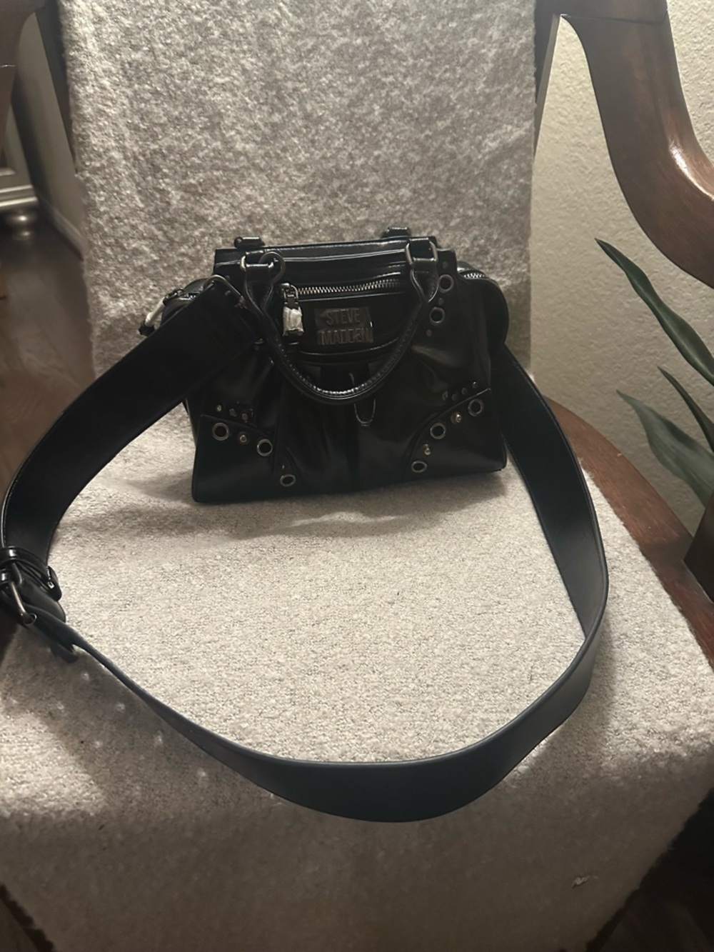 New Steve Madden Black Studded Leather Crossbody Bag